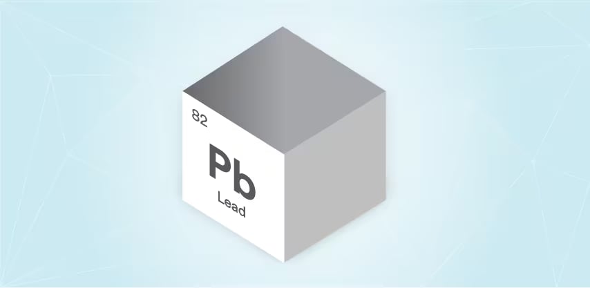 Image of 3D cube represents the element Lead (Pb) with atomic number 82
