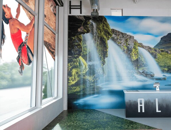 Graphics applied to a window and wall