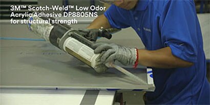 Still shot from a video about how 3M structural adhesives (a liquid and a tape) helped MG McGrath increase throughput
