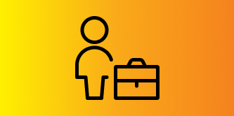 A black and yellow background with a person and a check mark
